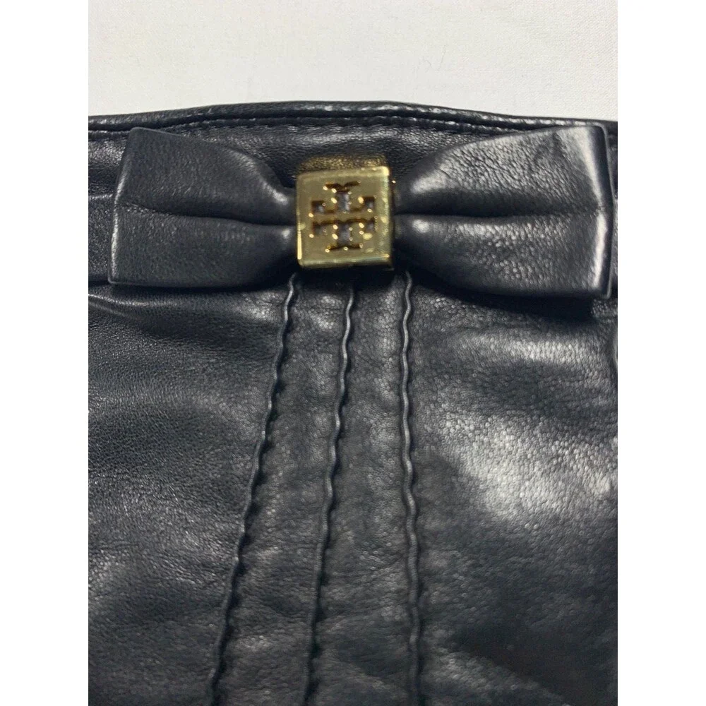 Tory Burch Black Leather Bow Gloves Cashmere Lined Size 7 Medium 32135068